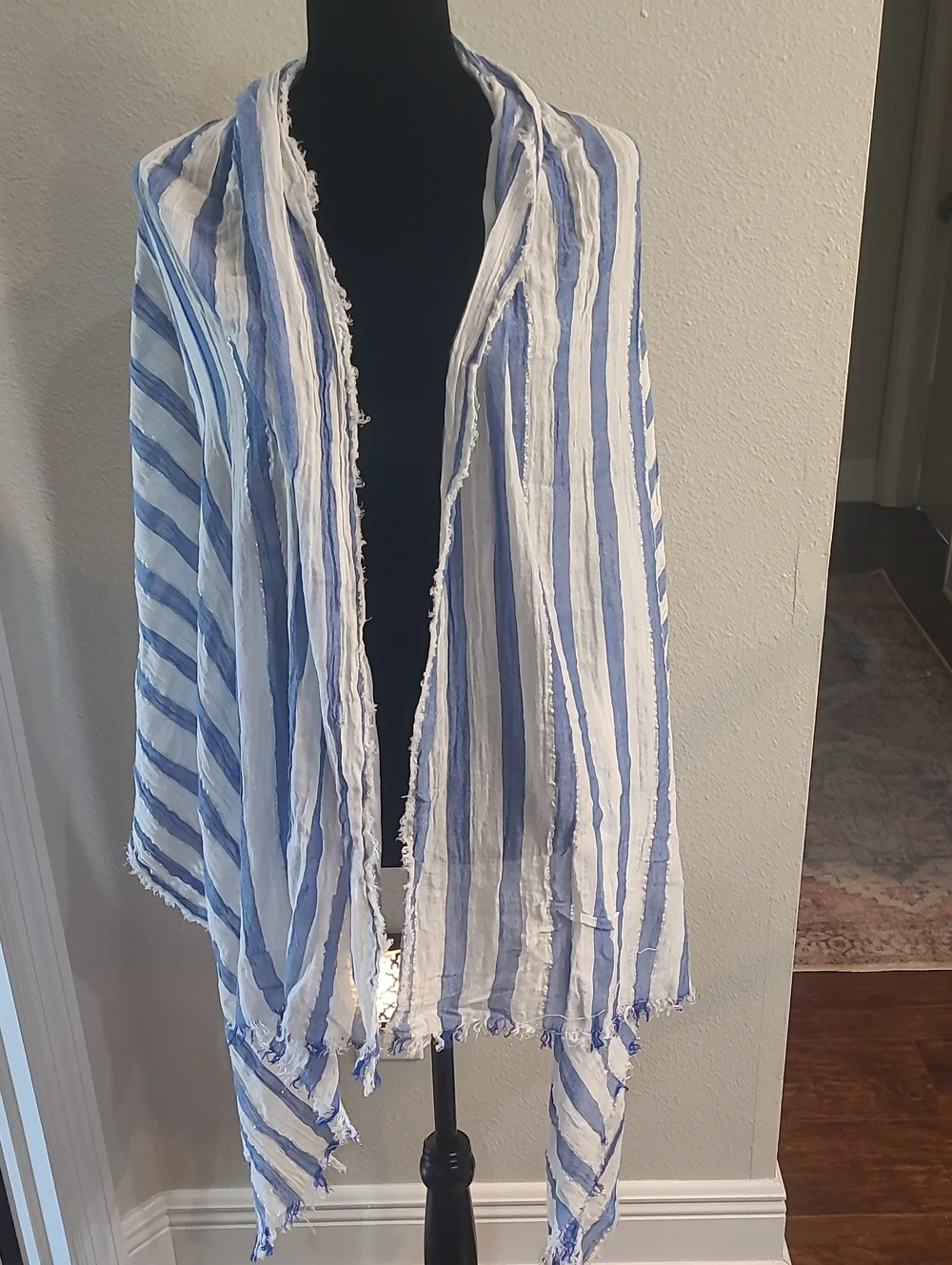 Echo Blue and White Striped Decorative Shawl Throw Lenght  64